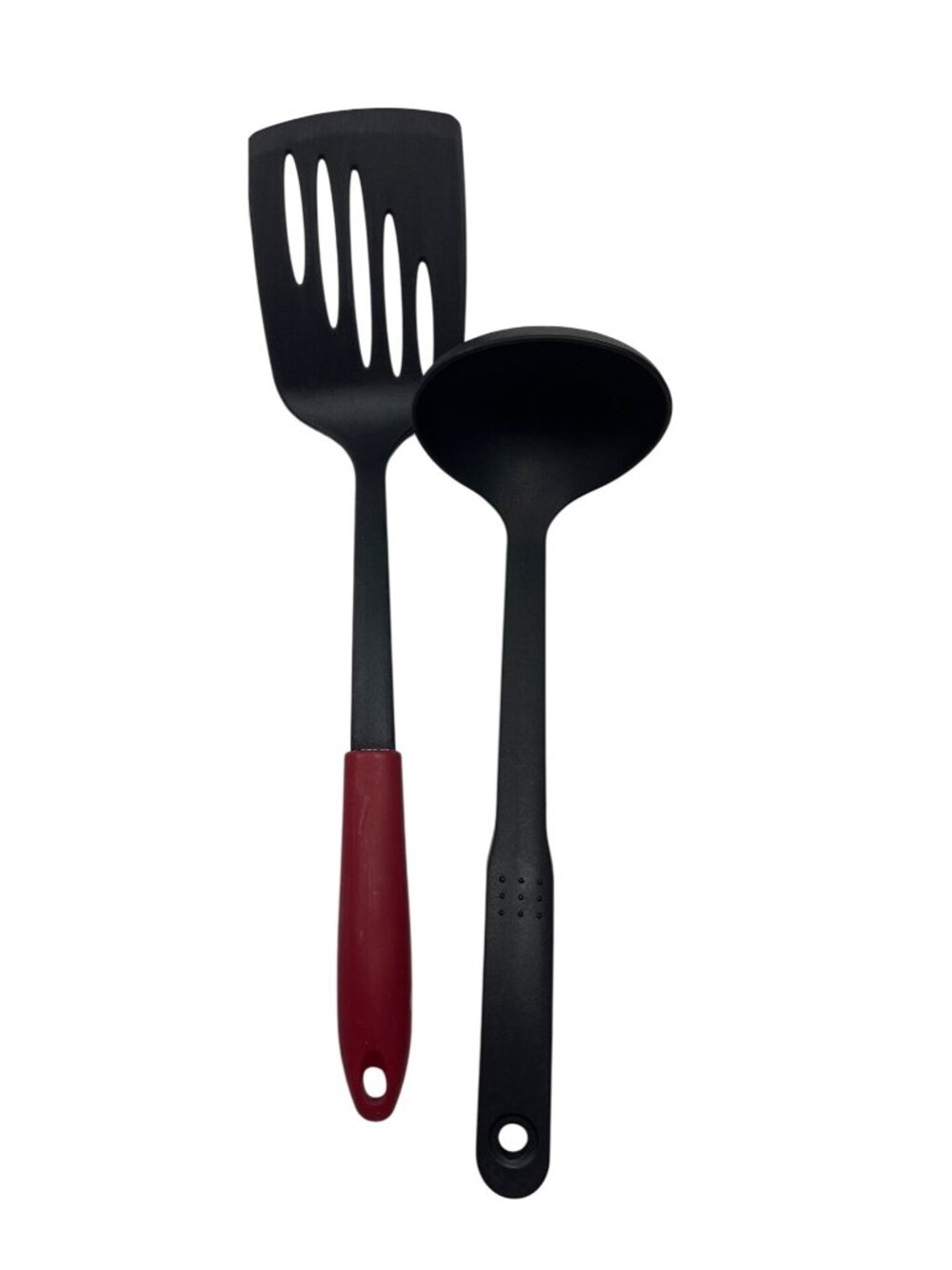 Red & Black Nylon Kitchen Utensil Set - Slotted Spatula & Ladle For Cooking 9e